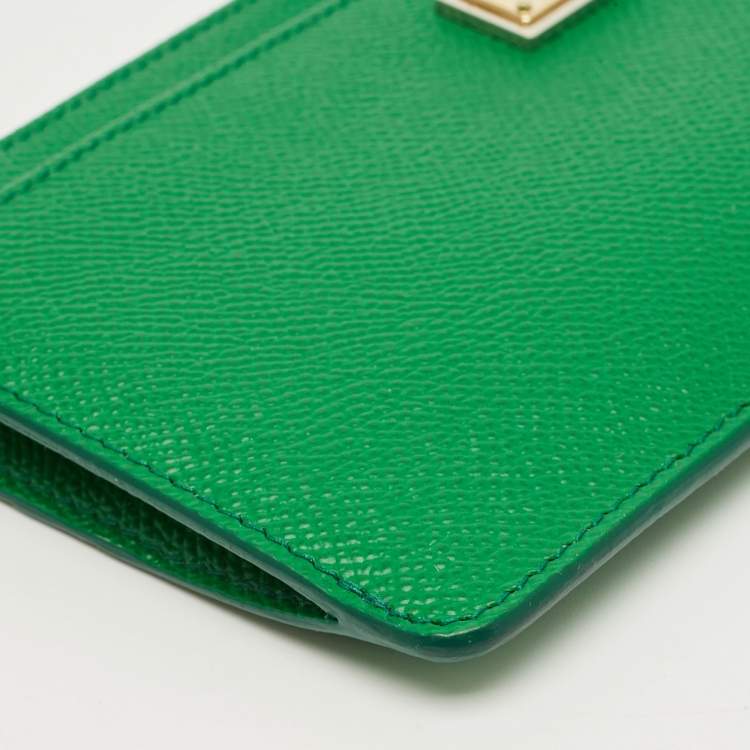 Pre Owned Dolce & Gabbana Green Leather Logo Zip Long Wallet