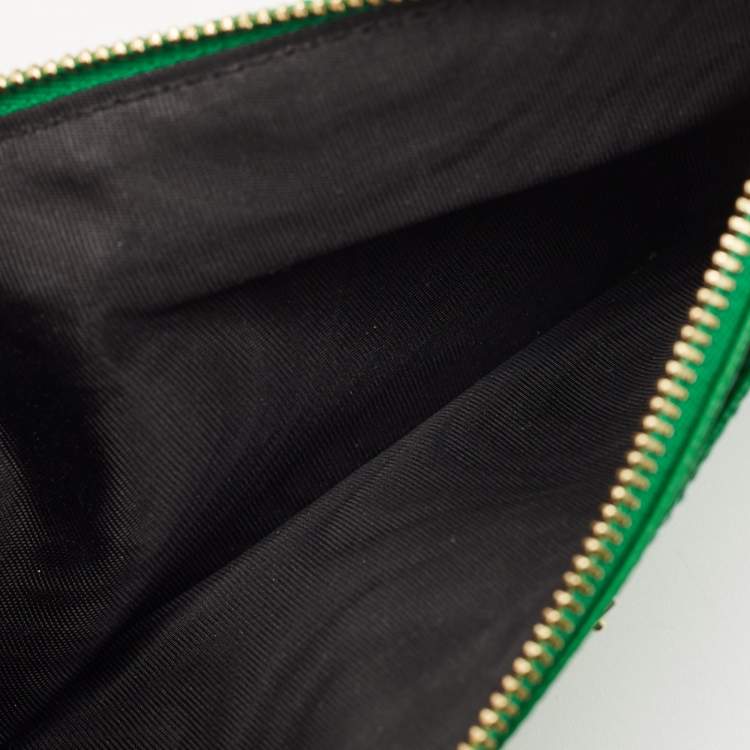 Pre Owned Dolce & Gabbana Green Leather Logo Zip Long Wallet