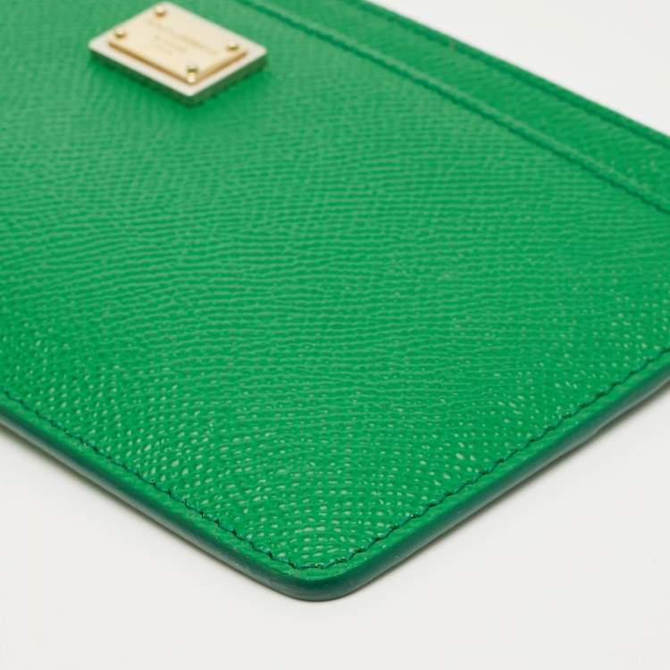 Pre Owned Dolce & Gabbana Green Leather Logo Zip Long Wallet