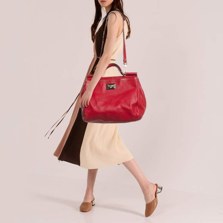 Pre Owned حقيبة كتف دولتشي أند غابانا حمراء جلد ناعمة كبيرة مقبض علوي ميس سيشيلي