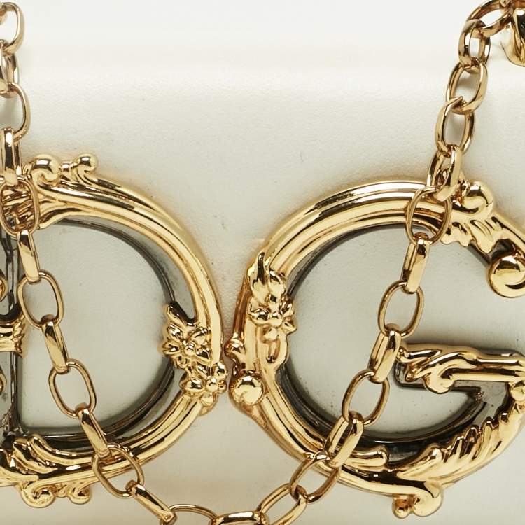 Pre Owned Dolce & Gabbana White Leather Micro DG Girls Crossbody Bag