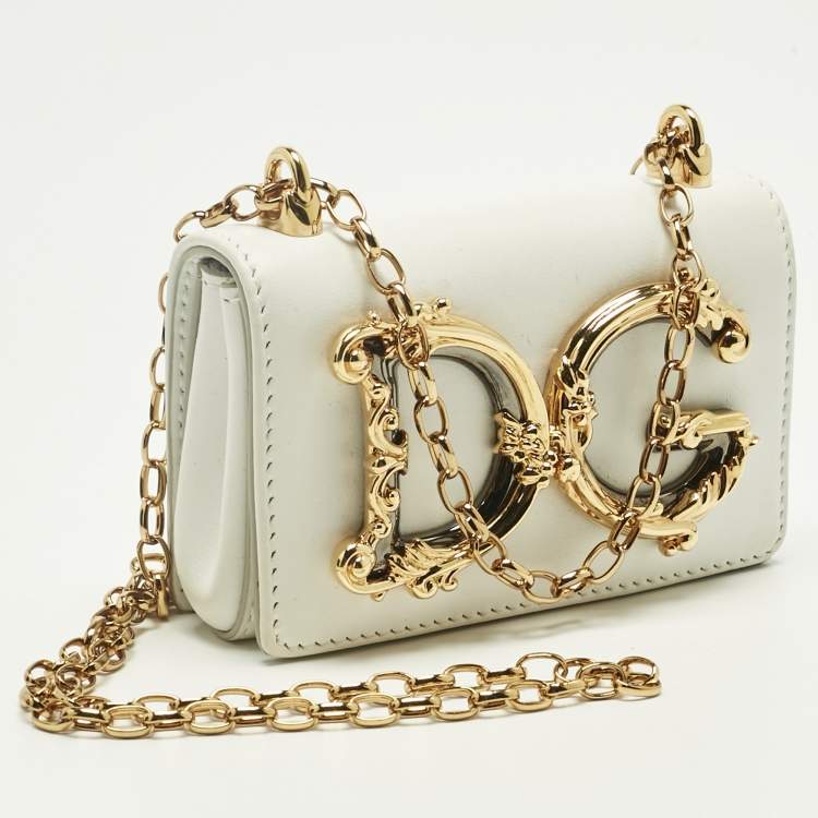 Pre Owned Dolce & Gabbana White Leather Micro DG Girls Crossbody Bag