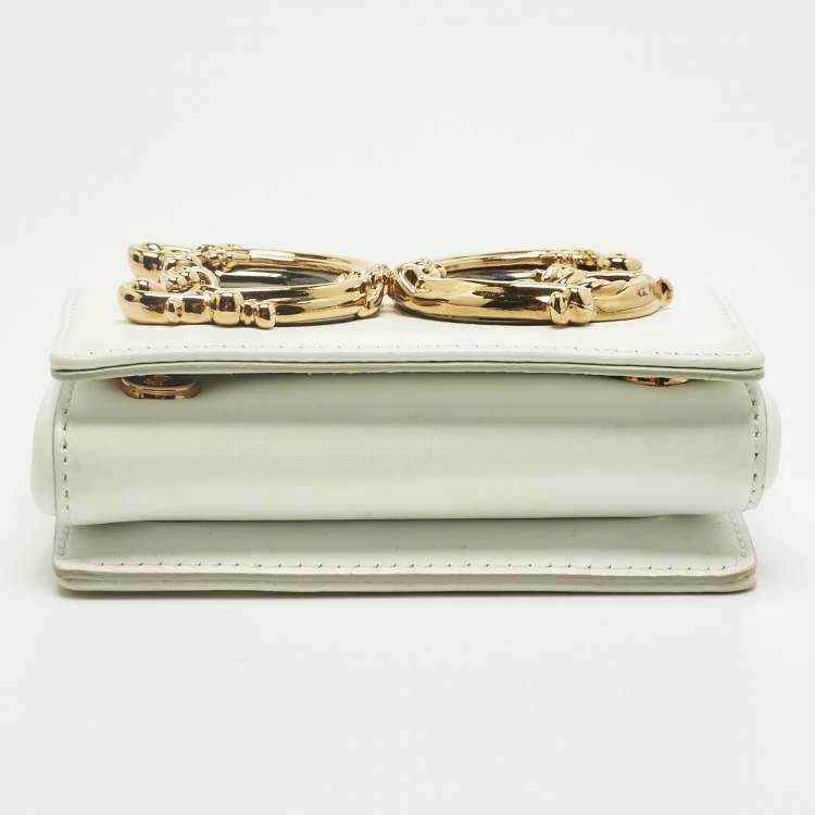 Pre Owned Dolce & Gabbana White Leather Micro DG Girls Crossbody Bag