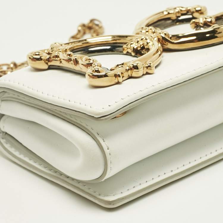 Pre Owned Dolce & Gabbana White Leather Micro DG Girls Crossbody Bag