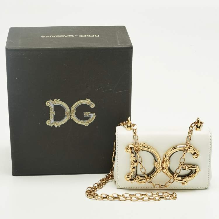 Pre Owned Dolce & Gabbana White Leather Micro DG Girls Crossbody Bag