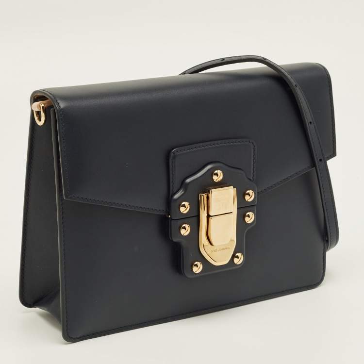 Pre Owned Dolce & Gabbana Dark Blue Leather Lucia Shoulder Bag
