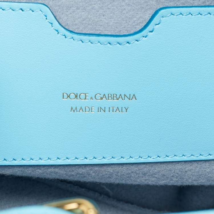 Pre Owned Dolce & Gabbana Light Blue Knitted Crochet DG Logo Tote