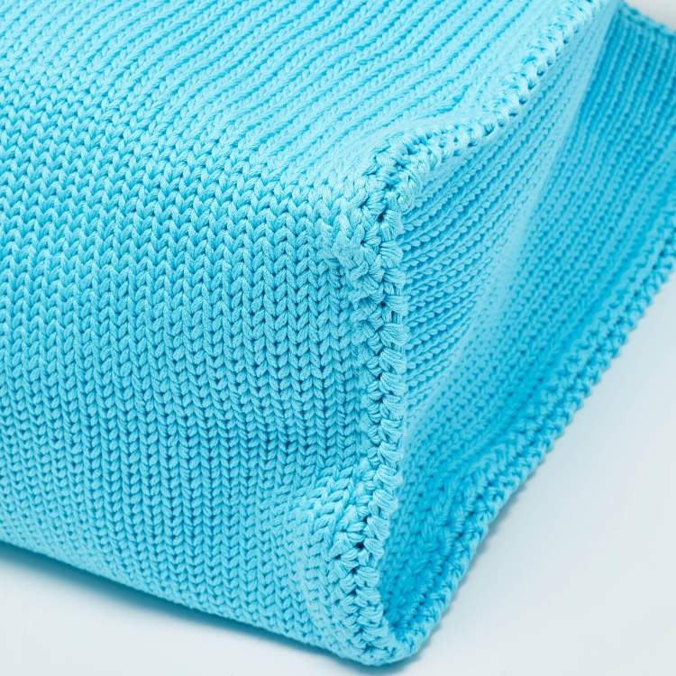 Pre Owned Dolce & Gabbana Light Blue Knitted Crochet DG Logo Tote