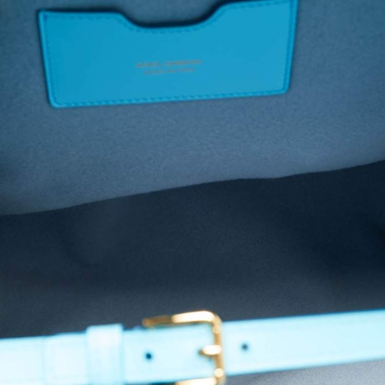 Pre Owned Dolce & Gabbana Light Blue Knitted Crochet DG Logo Tote