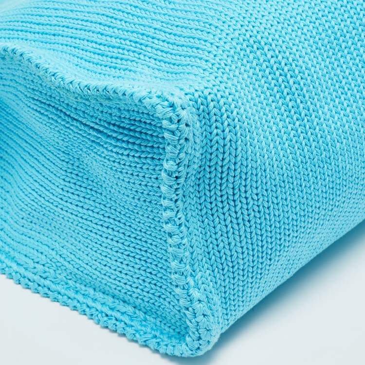 Pre Owned Dolce & Gabbana Light Blue Knitted Crochet DG Logo Tote