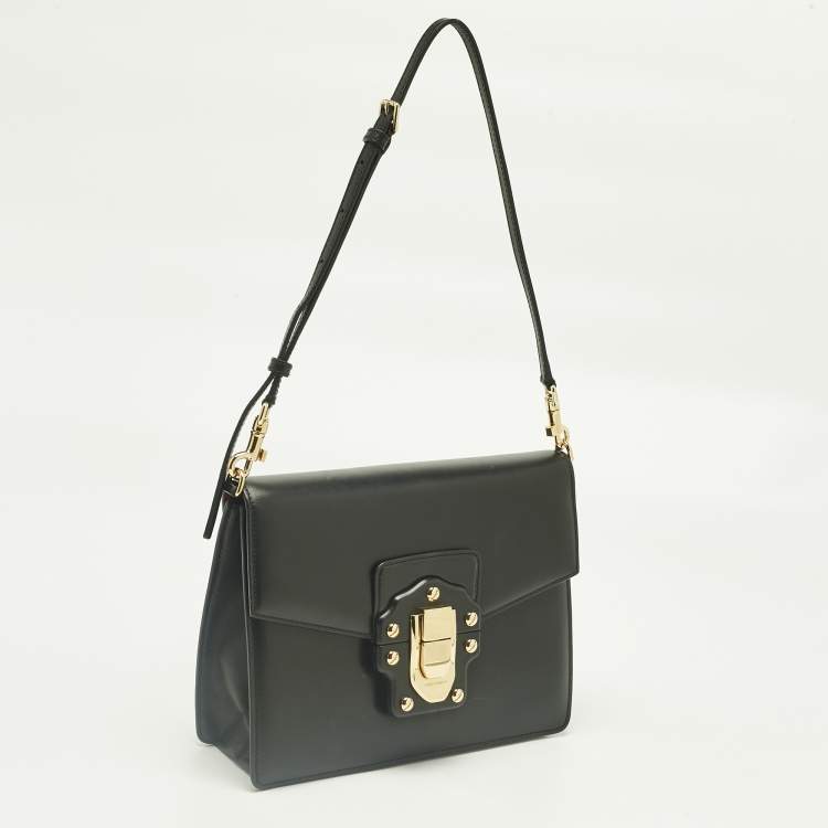 Pre Owned Dolce & Gabbana Black Leather Lucia Shoulder Bag