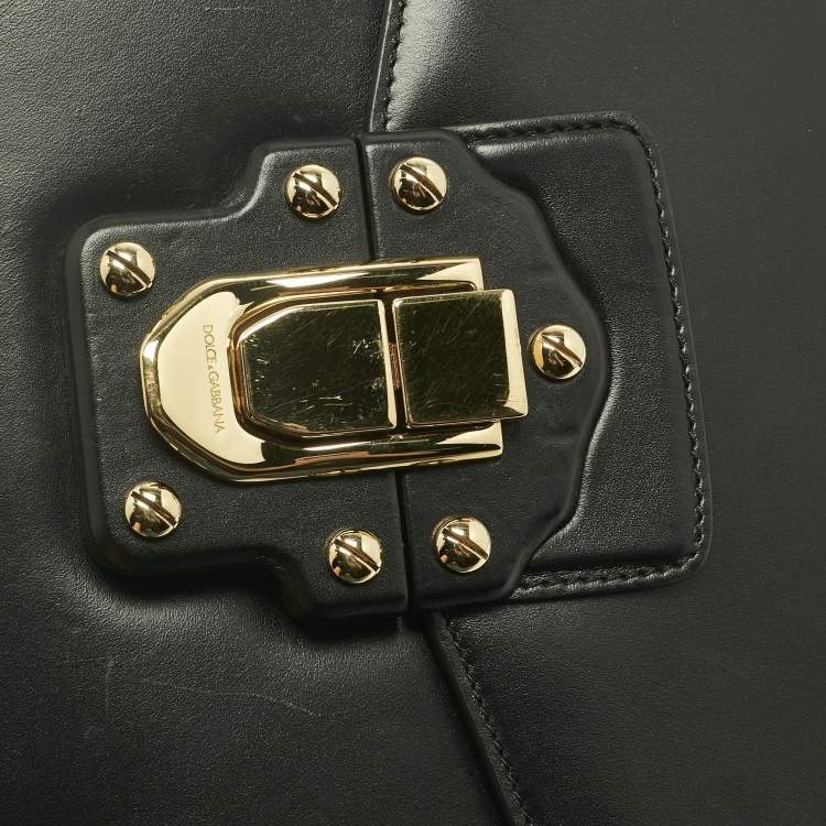 Pre Owned Dolce & Gabbana Black Leather Lucia Shoulder Bag