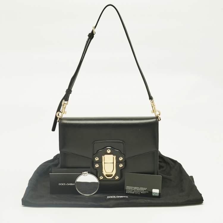 Pre Owned Dolce & Gabbana Black Leather Lucia Shoulder Bag