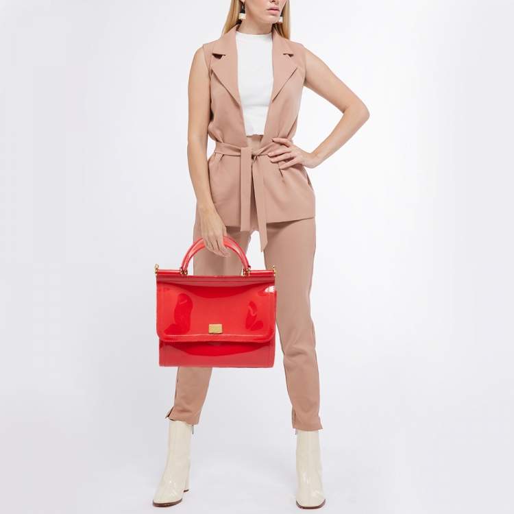 Pre Owned حقيبة دولتشي & غابانا ميس سيسيلي مطاط أحمر بيد علوية