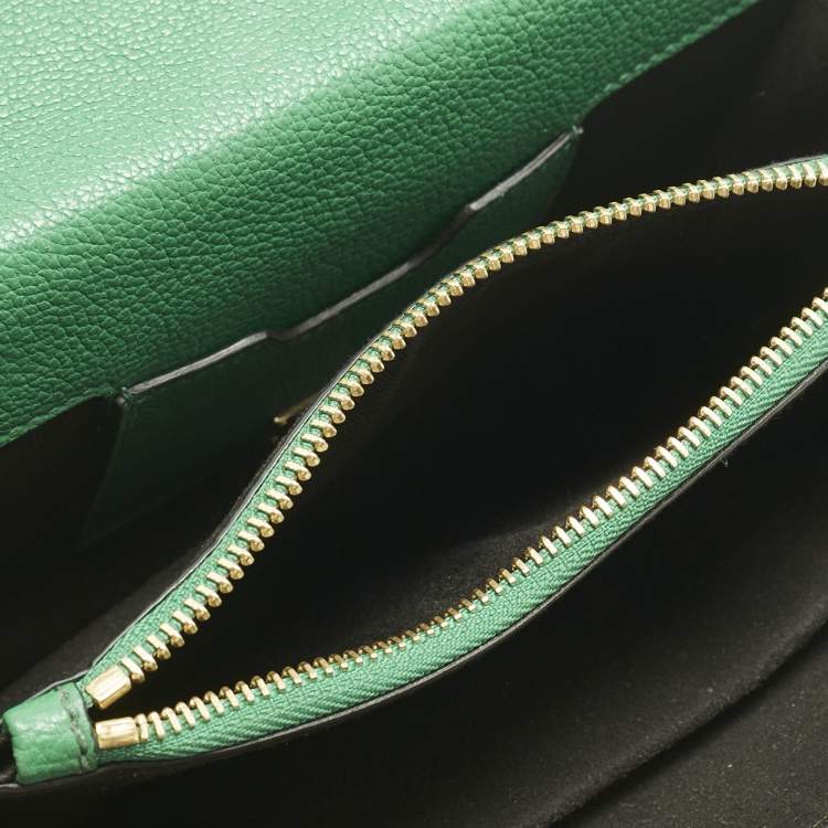 Pre Owned Dolce & Gabbana Green Leather Small Rosalia Shoulder Bag