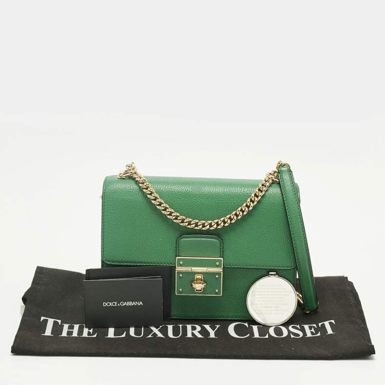 Pre Owned Dolce & Gabbana Green Leather Small Rosalia Shoulder Bag