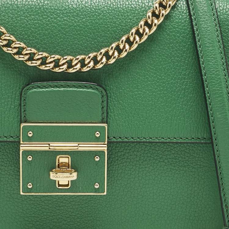 Pre Owned Dolce & Gabbana Green Leather Small Rosalia Shoulder Bag