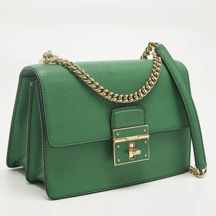 Pre Owned Dolce & Gabbana Green Leather Small Rosalia Shoulder Bag