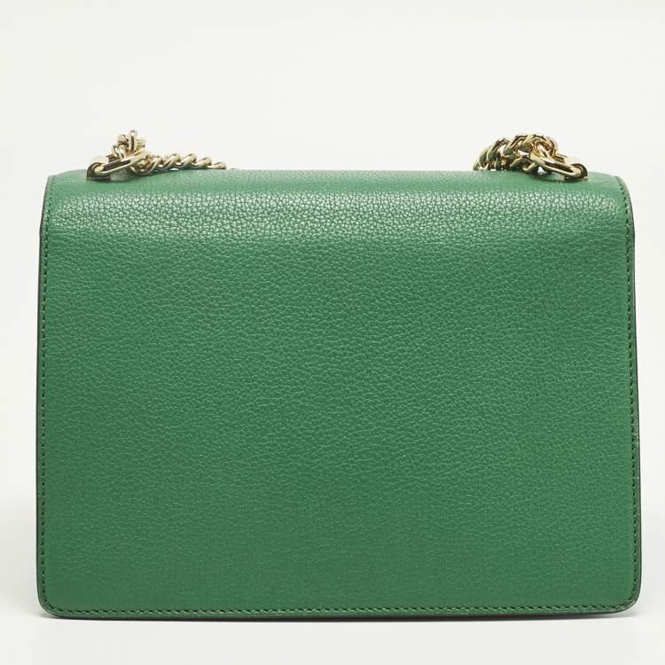 Pre Owned Dolce & Gabbana Green Leather Small Rosalia Shoulder Bag