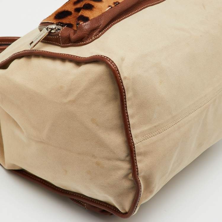 Pre Owned Dolce & Gabbana Beige/Brown Canvas and Leather Miss Pocket Tote