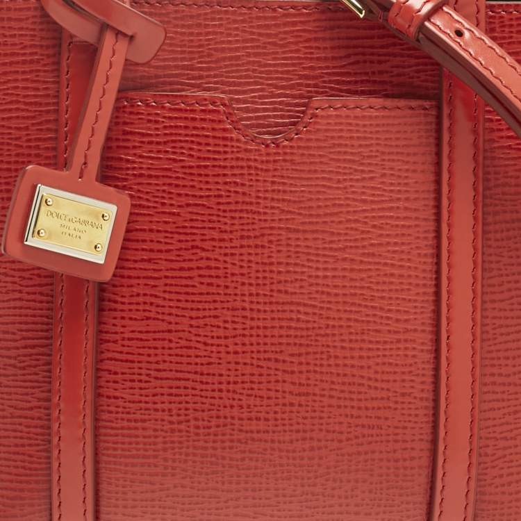 Pre Owned Dolce & Gabbana Red Leather Mini Escape Shopper Tote