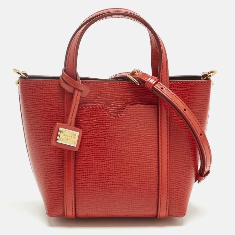 Pre Owned Dolce & Gabbana Red Leather Mini Escape Shopper Tote