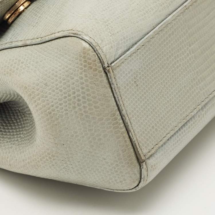 Pre Owned Dolce & Gabbana Grey Lizard Embossed Leather Small Miss Sicily Top Handle Bag