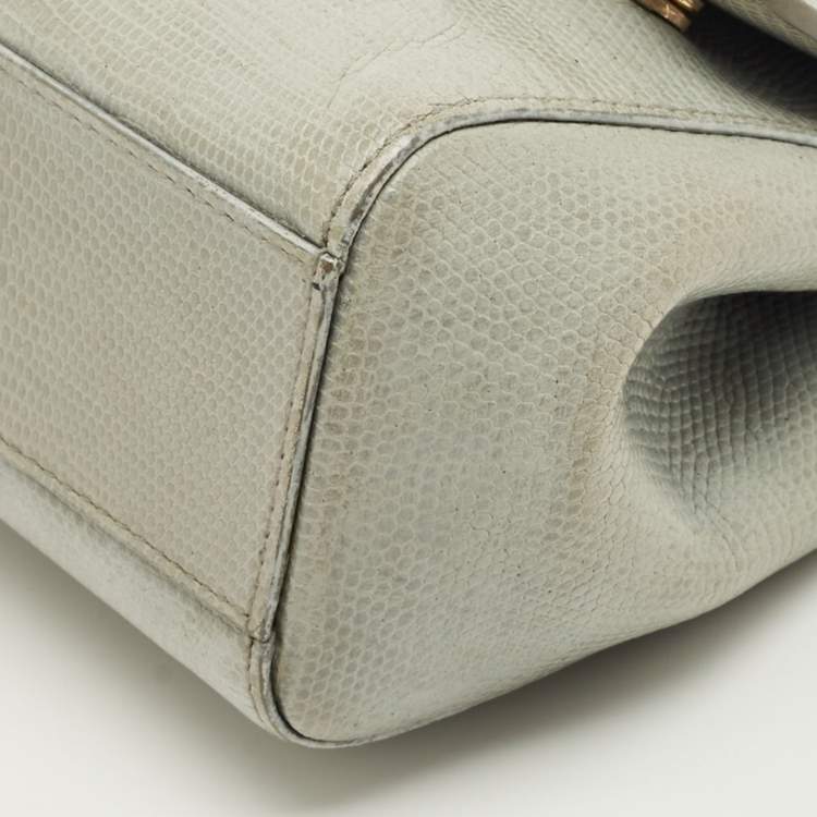 Pre Owned Dolce & Gabbana Grey Lizard Embossed Leather Small Miss Sicily Top Handle Bag