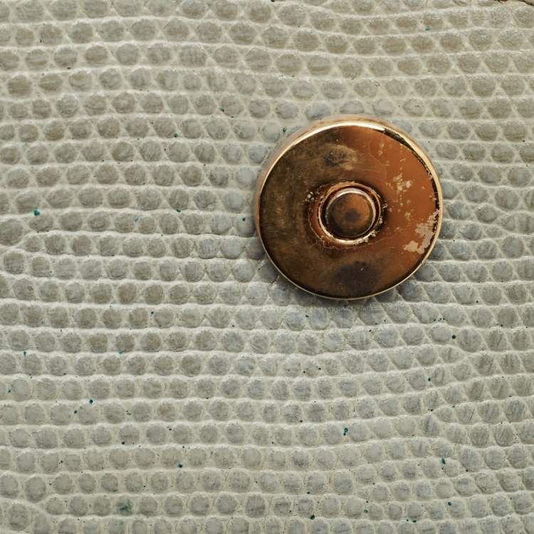 Pre Owned Dolce & Gabbana Grey Lizard Embossed Leather Small Miss Sicily Top Handle Bag