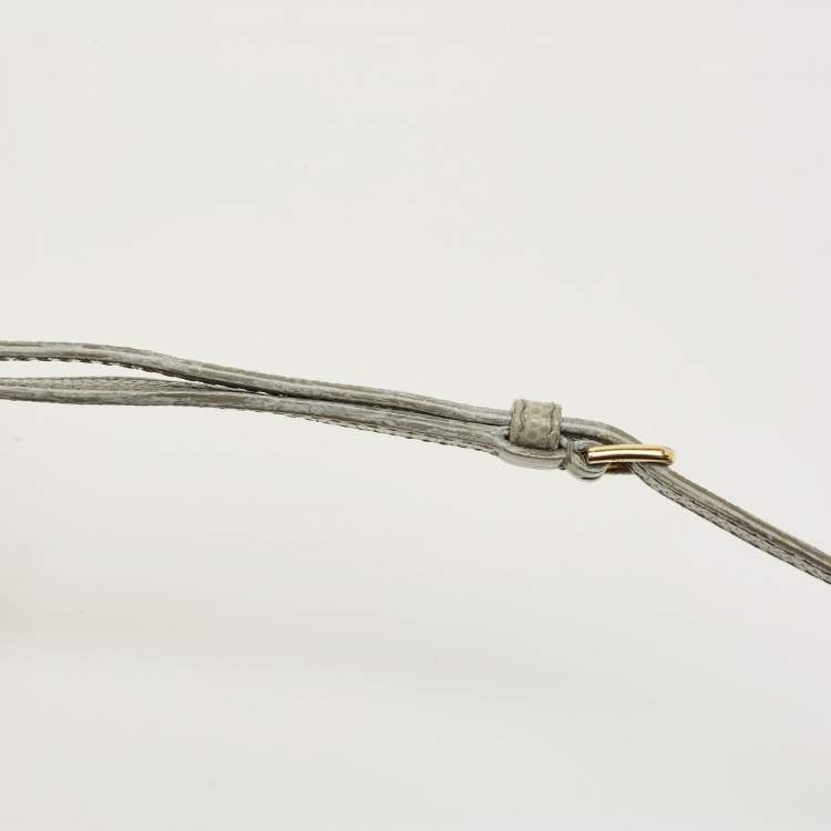 Pre Owned Dolce & Gabbana Grey Lizard Embossed Leather Small Miss Sicily Top Handle Bag