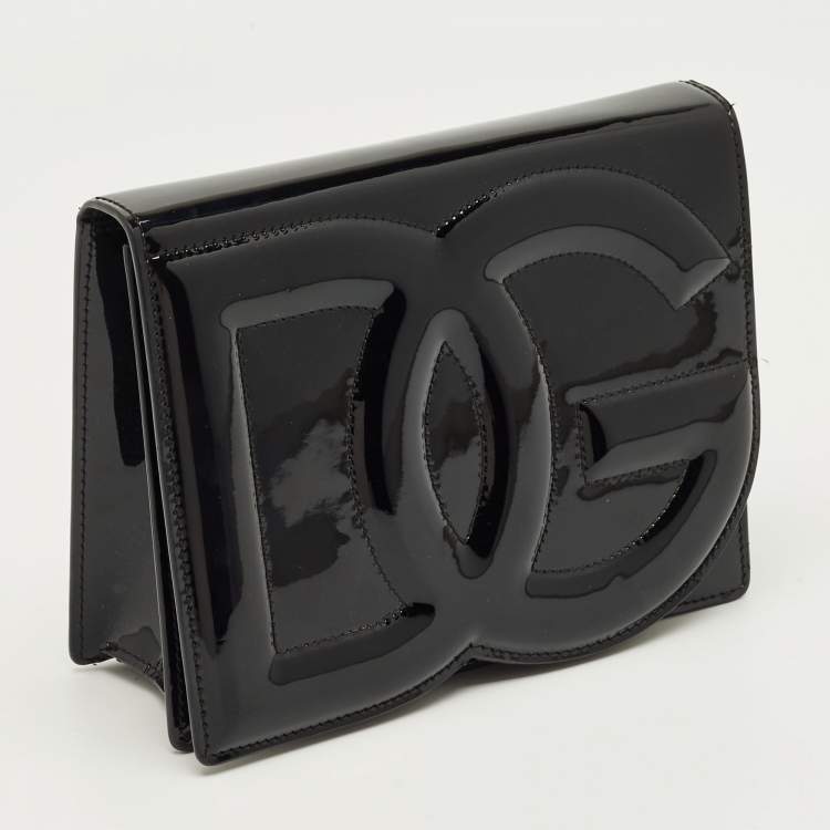 Pre Owned Dolce & Gabbana Black Patent Leather DG Logo Crossbody Bag