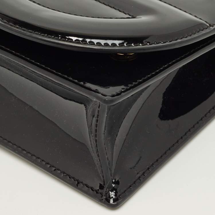 Pre Owned Dolce & Gabbana Black Patent Leather DG Logo Crossbody Bag