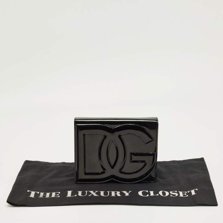 Pre Owned Dolce & Gabbana Black Patent Leather DG Logo Crossbody Bag