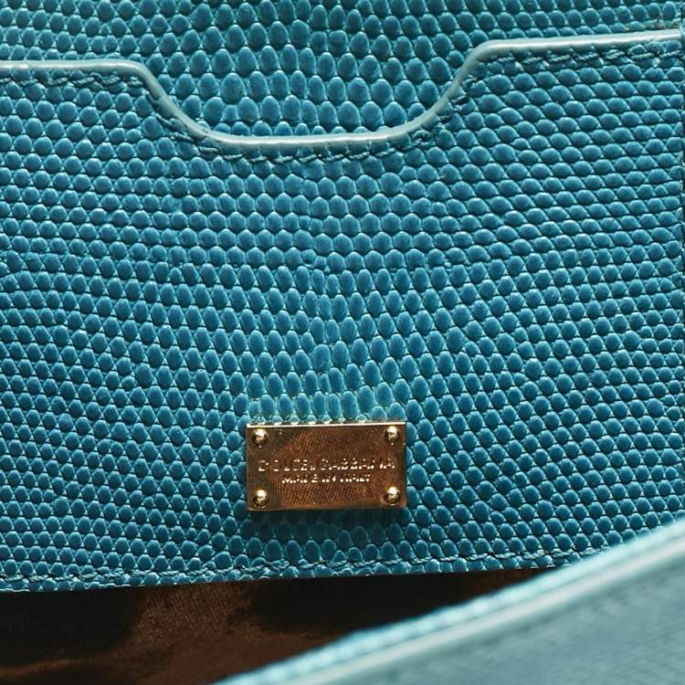 Pre Owned Dolce & Gabbana Turquoise Lizard Embossed Leather Medium Miss Monica Top Handle Bag