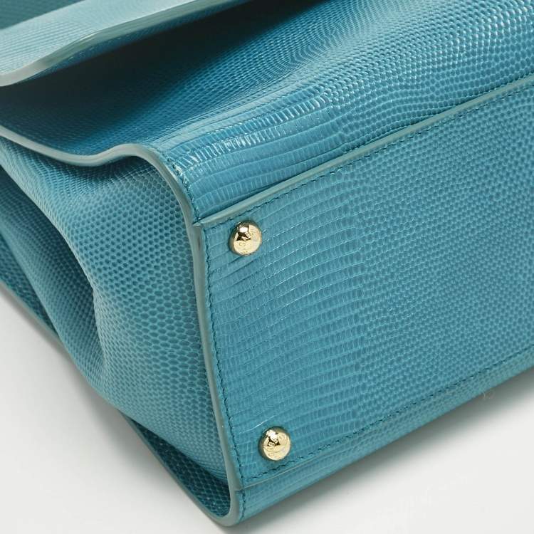 Pre Owned Dolce & Gabbana Turquoise Lizard Embossed Leather Medium Miss Monica Top Handle Bag