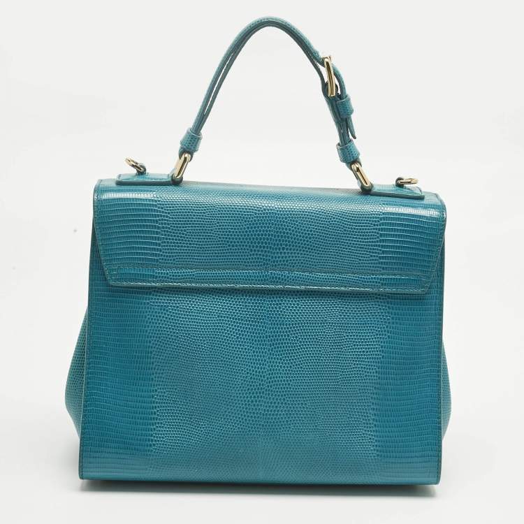 Pre Owned Dolce & Gabbana Turquoise Lizard Embossed Leather Medium Miss Monica Top Handle Bag