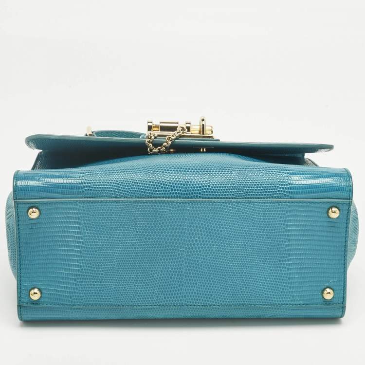 Pre Owned Dolce & Gabbana Turquoise Lizard Embossed Leather Medium Miss Monica Top Handle Bag
