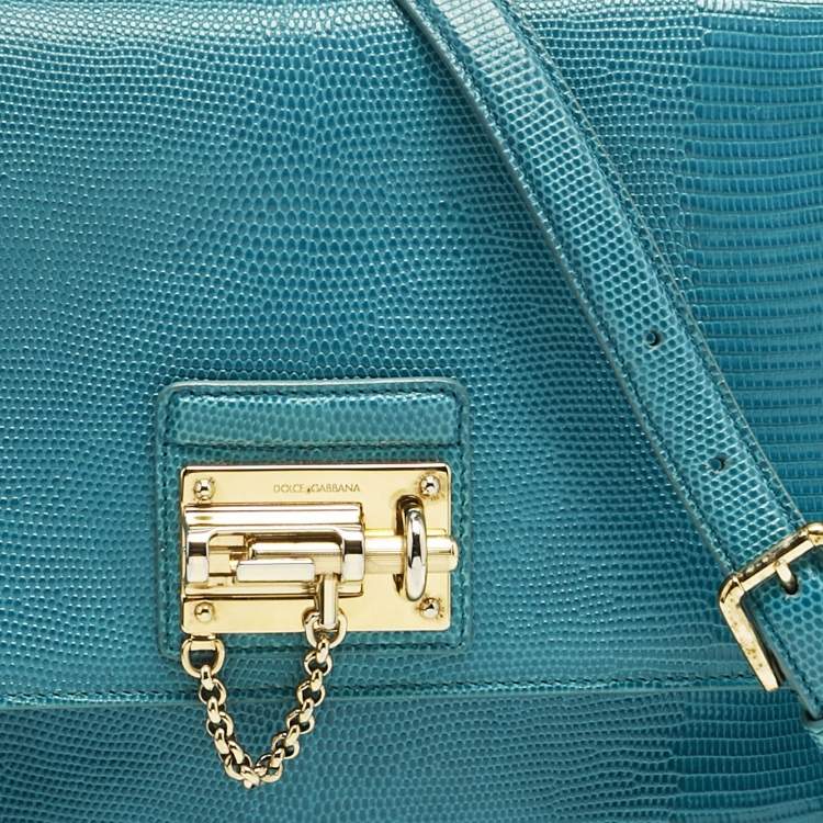 Pre Owned Dolce & Gabbana Turquoise Lizard Embossed Leather Medium Miss Monica Top Handle Bag