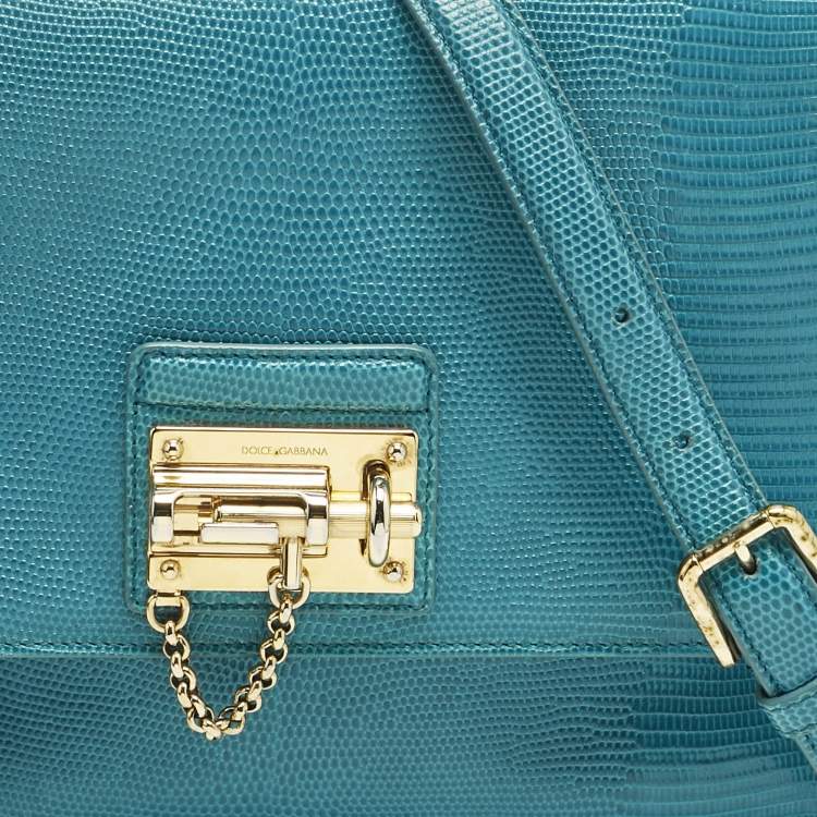 Pre Owned Dolce & Gabbana Turquoise Lizard Embossed Leather Medium Miss Monica Top Handle Bag