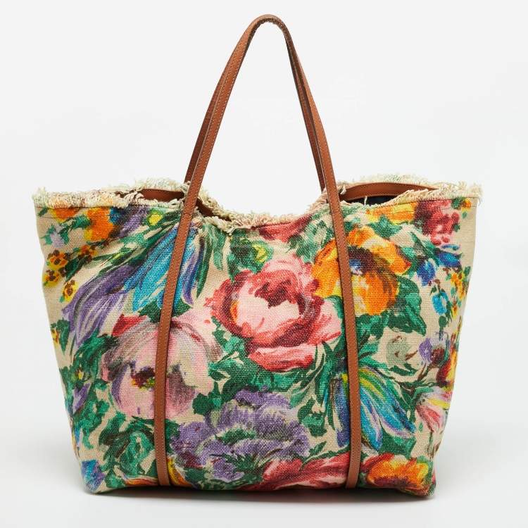 مملوكة مسبقًا Dolce & Gabbana Multicolor Floral Canvas and Leather Tote