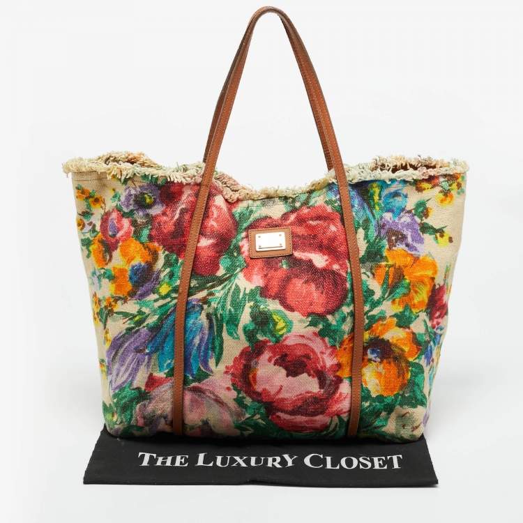 مملوكة مسبقًا Dolce & Gabbana Multicolor Floral Canvas and Leather Tote