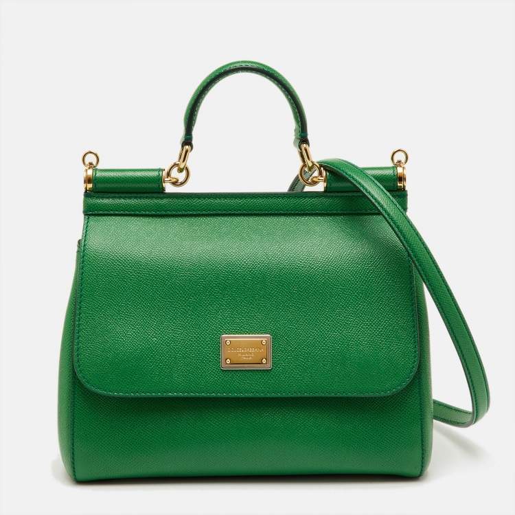 Pre Owned Dolce & Gabbana Green Leather Medium Miss Sicily Top Handle Bag