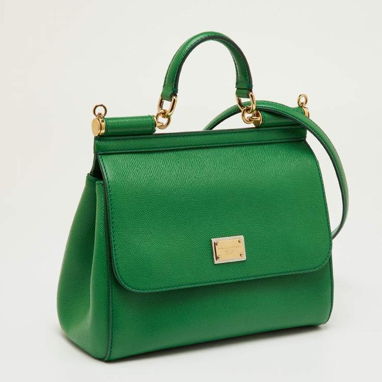 Pre Owned Dolce & Gabbana Green Leather Medium Miss Sicily Top Handle Bag