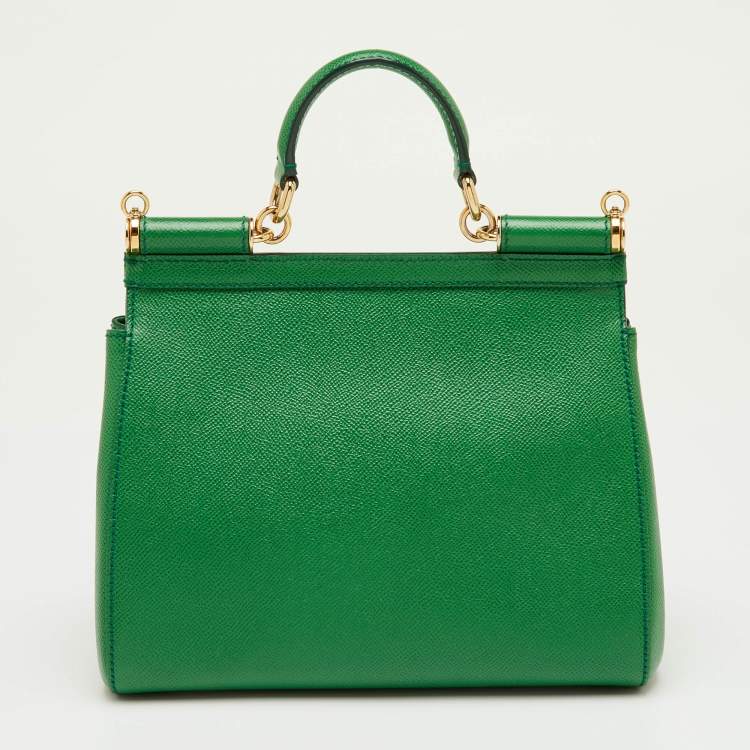Pre Owned Dolce & Gabbana Green Leather Medium Miss Sicily Top Handle Bag