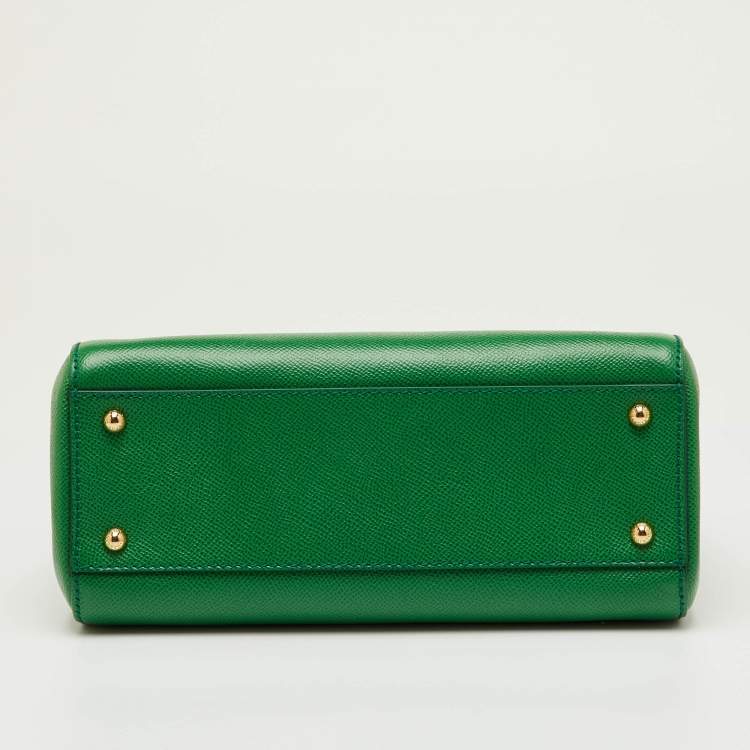 Pre Owned Dolce & Gabbana Green Leather Medium Miss Sicily Top Handle Bag