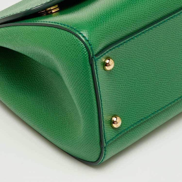 Pre Owned Dolce & Gabbana Green Leather Medium Miss Sicily Top Handle Bag