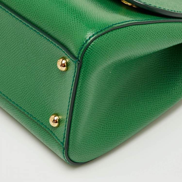 Pre Owned Dolce & Gabbana Green Leather Medium Miss Sicily Top Handle Bag