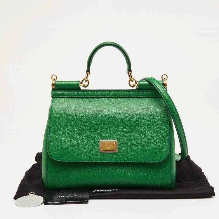 Pre Owned Dolce & Gabbana Green Leather Medium Miss Sicily Top Handle Bag