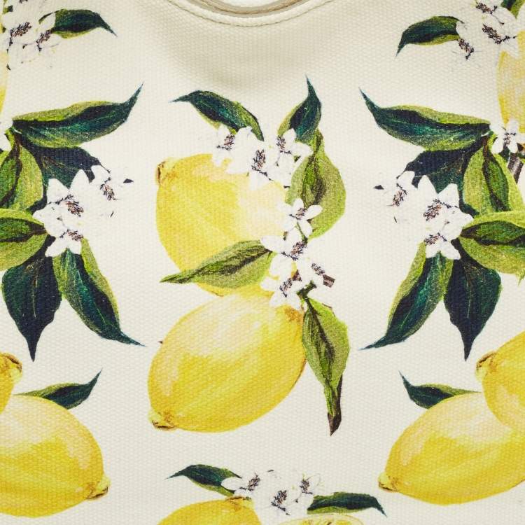 Pre Owned Dolce & Gabbana Yellow/White Lemon Print Canvas and Leather Tote
