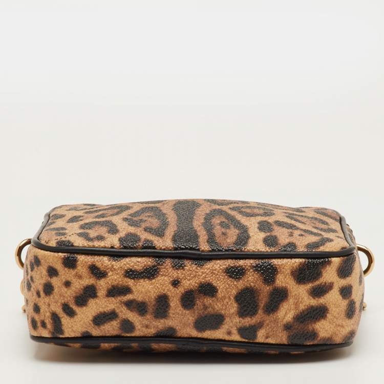 Pre Owned Dolce & Gabbana Brown/Beige Leopard Print Coated Canvas Chain Bag